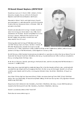 A preview of a PDF biography for Stephens, Donald Edward